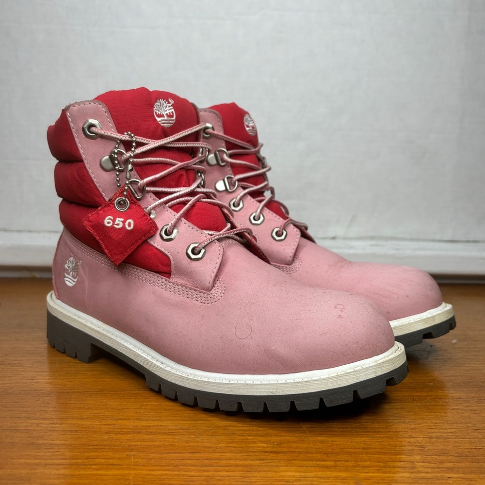 Timberland 650 Puffer Boots Pink Leather
